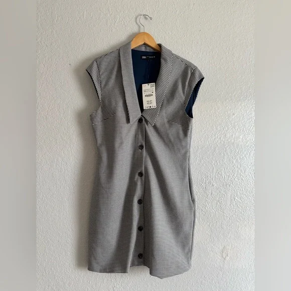 NWT Zara Sleeveless Micro Houndstooth Print Blazer Dress - Picture 3 of 5